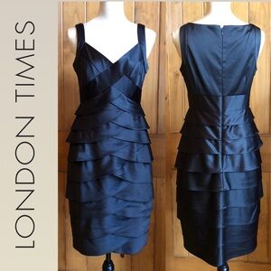LONDON TIMES Retro Vintage Cocktail Evening Lined Black Dress (8P)